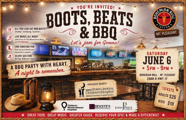 Saturday June 6 – Boots Beats & BBQ for the MUSC Shawn Jenkins Children’s Hospital
